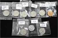 1924/30/31/36/40/43/47/52/56 CAD .05c Coins