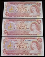 3 pcs 1974 CAD $2 CONSECUTIVE Banknotes