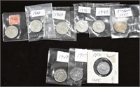 1922 /28/29/36/40/43/47/51/52 CAD .05c Coins
