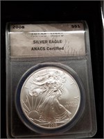 2008 ANACS MS70 Silver Eagle in Display Box