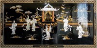 Furniture Asian Black Lacquer Wall Panel