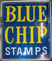 Large Vintage Blue Chip Stamps Metal Sign