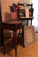 2 Small Tables, Magazine Rack, Misc