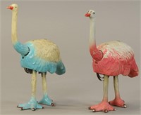 TWO FRENCH WIND-UP COMPOSITION FLAMINGOS