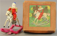 BOXED JAPANESE CLOWN ON ROCKING HORSE