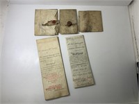 5 ANTIQUE DOCUMENTS & SEALS DATED