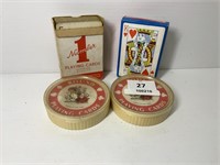 4 DECKS OF PLAYING CARDS - 2 ARE ROUND