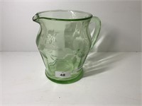 GREEN GLASS ETCHED JUG