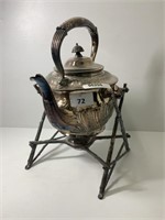 VICTORIAN PLATED SPIRIT KETTLE ON STAND