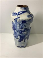 EARLY SIGNED BLUE AND WHITE POTTERY CHINESE VASE