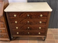 FRENCH FLAME MAHOGANY 4 DRAWER MARBLE TOP
