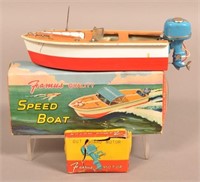 Japanese Wood Speed Boat with Outboard Motor.