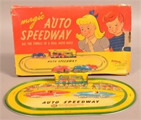 Auto Speedway Tin Lithographed Race Car Game.