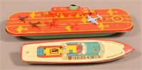 Two Vintage Tin Lithograph Boat Toys.