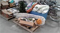 Pallet- ironing board, paint supplies, blankets