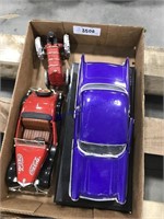 Model cars, cast iron toy tractor