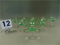 9 Green and Crystal Goblets