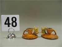 Roseville Pair of Pine Cone Candlestick
