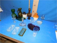 Small whisker jar, misc glass ware, etc