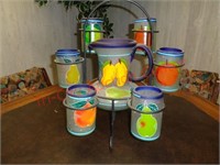 Vintage frosted fruit glasses & pitcher set