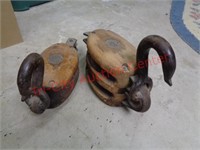 2 antique wood pulleys