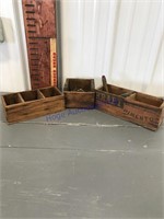 3 wood boxes, drawer hardware, railroad spikes