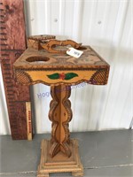 Wood-carved smoking stand, 25" tall,
