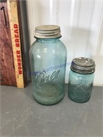 Blue canning jars w/ zinc lids, 2 qt, 1 pt