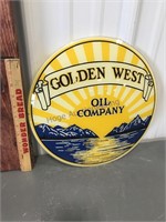 Golden West Oil Co. glass sign, 14" across