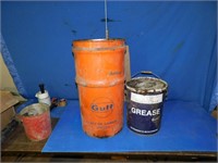 Small Gulf empty oil drum & grease pail