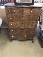 Vintage Oak Serpentine Front High Chest W/Drawers.