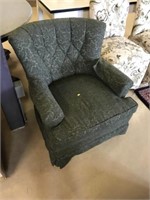 Green Upholstered Barrel Back Arm Chair.