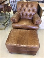 Vintage Leather Arm Chair And Ottoman