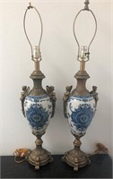 Pair, Blue & White Porcelain Table Lamps