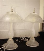 Pair, Lalique Style Glass Table Lamps