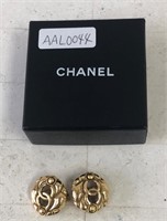 Chanel Gold Round See-through Logo Earrings