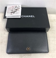 Chanel Dark Grey Rectangular Flap Logo Wallet