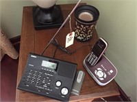 Uniden Scanner, Pair Of Telephones & Candle