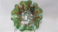 Fenton 7" Green 1910 Detroit Elk's Ruffled Bowl