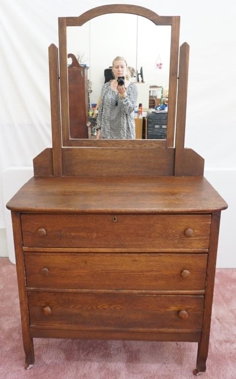 Vintage Oak Dresser W Mirror Henykat, Antique Oak Dresser And Mirror