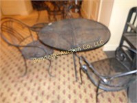 WROUGHT IRON TABLE W/ FOUR CHAIRS & SMALL TABLE
