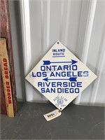 Ontario-Los Angeles enamel sign, 8.25" square