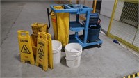 Cleaning Cart, 2 Mop Buckets,3 Caution Signs,