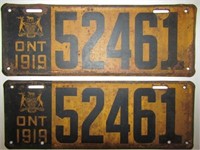 1919 ONTARIO LICENCE PLATE SET