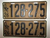 1926 ONTARIO LICENCE PLATE SET