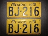 1931 ONTARIO LICENCE PLATE SET