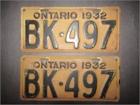 1932 ONTARIO LICENCE PLATE SET