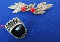 MARCASITE & STERLING RING and BROOCH
