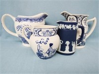 4 ASSORTED BLUE & WHITE STAFFORDSHIRE JUGS