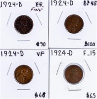 Coin 1924-D Lincoln Cent Collection 4 Coins